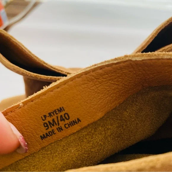 Lucky Brand Ryemi Brown Soft Suede Slip On Open Toe Heel Booties Size 9 - Picture 6 of 8